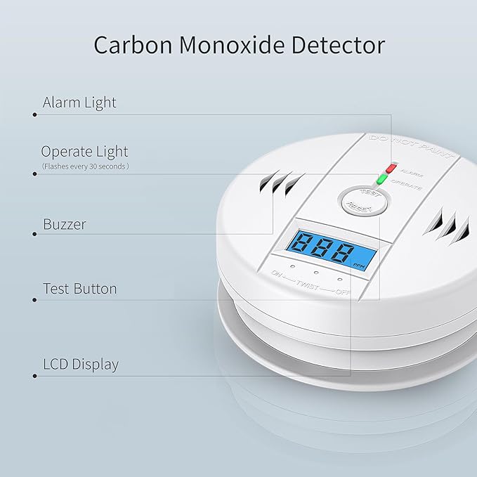 2 Packs Carbon Monoxide Detectors,CO Detector Battery Powered,Carbon Monoxide Alarm with Sensitive CO Sensor,LCD Display and Sound Warning, for Home, Bedroom, Kitchen