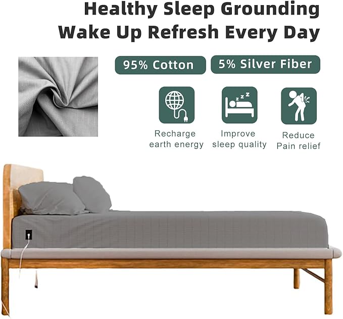 Grounding Fitted Sheet Kit Queen Size 15" Deep Pocket Earthing Fitted Bottom Sheet + Earthing Product Tester + U.S. Outlet Checker