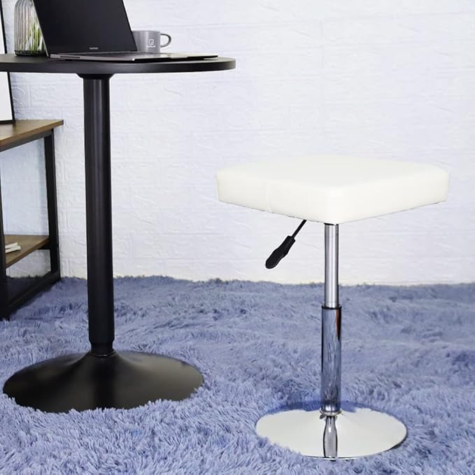 FURWOO White Square Salon Stool - Height Adjustable Step Stool for Vanity,Manicure,Shop,Barber Home Office,Small