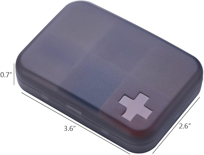 Portable Pill Organizer - Slim Pill Box for Purse or Travel, Compact Pill Case(6 Compartment,Gray)