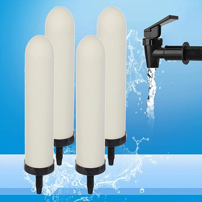 HUINING 4PCS 7-inch Replacement Ceramic Filter Candle with Activated Carbon for Countertop Gravity Water Filter System and Household Water Cooler Filtration Systems