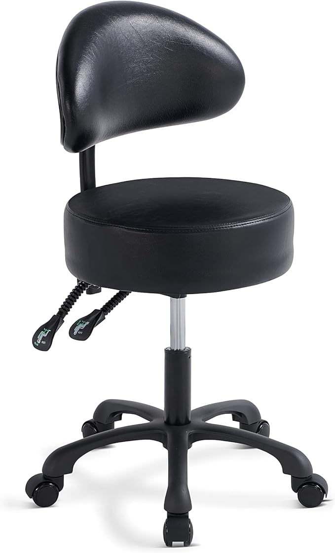 Swivel Rolling Stool Round Chair,Thick Sturdy Padding,Adjustable Stool with Wheels for Doctor,Medical,Massage Salon,Office,Shop(Black)