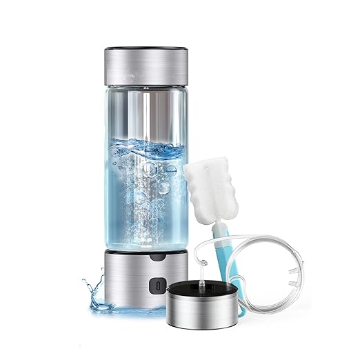 Portable Hydrogen Water Bottle 460ml Hydrogen Generator with Rechargeable Base, SPE/PEM Ionizer Tech for High Hydrogen Concentration, Fast Electrolysis in 3 Mins for Travel, Office, Fitness