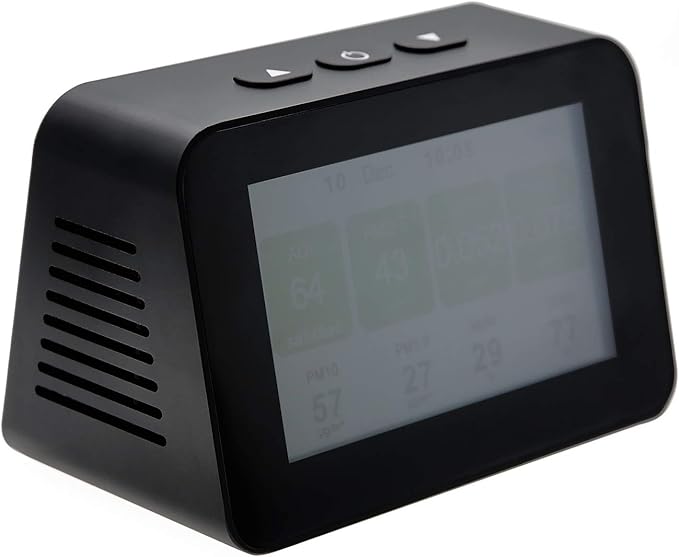 9 in 1 Air Quality Detector Smart Air Quality Monitor for AQI, PM2.5, PM1.0, PM10, Formaldehyde (HCHO), TVOC, Temperature, Humidity, Time/Date/Alarm Multifunction (Model AMT097)