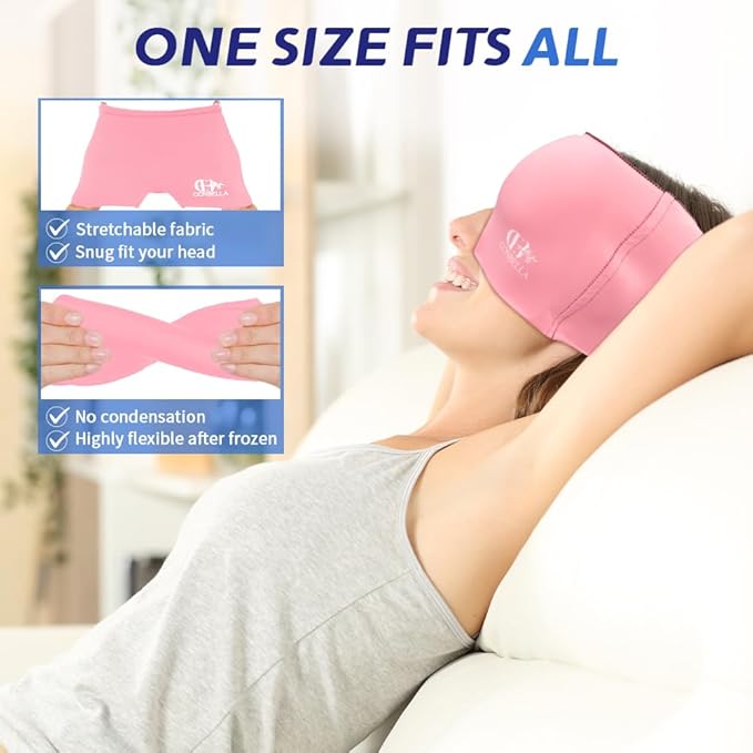 Migraine Relief Cap, Soothing Headache Ice Face Mask Products, Hot and Cold Therapy, Migraine Headache Relief Cap for Migraine, Sinus, Puffy Eyes, Tension, Stress and Hangover (Black+Pink)
