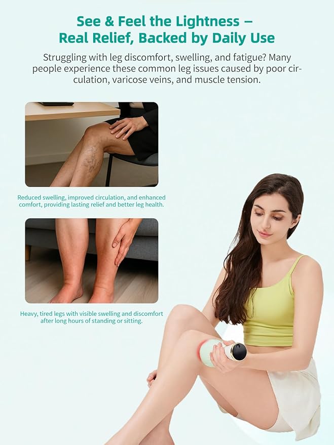 Leg Massager for Circulation and Pain Relief, Lymphatic Drainage & Varicose Veins Support - Calf, Foot & Knee Massager with SoothingPulse, Heat, Light & Vibration