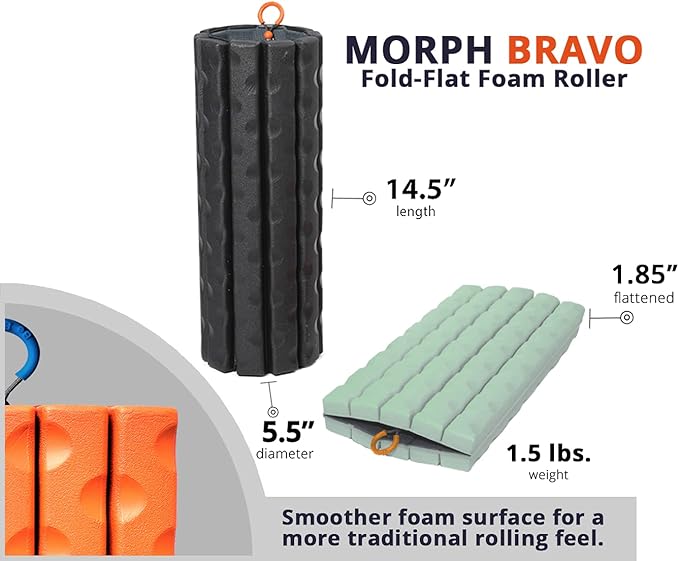 Brazyn Morph Foam Roller: Collapsible Travel Foam Roller for Back Pain Relief, Workout Muscle Recovery, Back Massager, Deep Tissue Leg Massage, Back Cracker (Sage, Traditional)