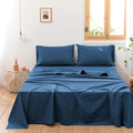 Simple&Opulence Belgian Linen Sheet Set Solid Color - 3 Pieces (1 Flat Sheet, 1 Fitted Sheet & 1 Pillowcase) Natural Flax Cotton Blend Soft Breathable Farmhouse Bedding - Twin Size, Classic Blue