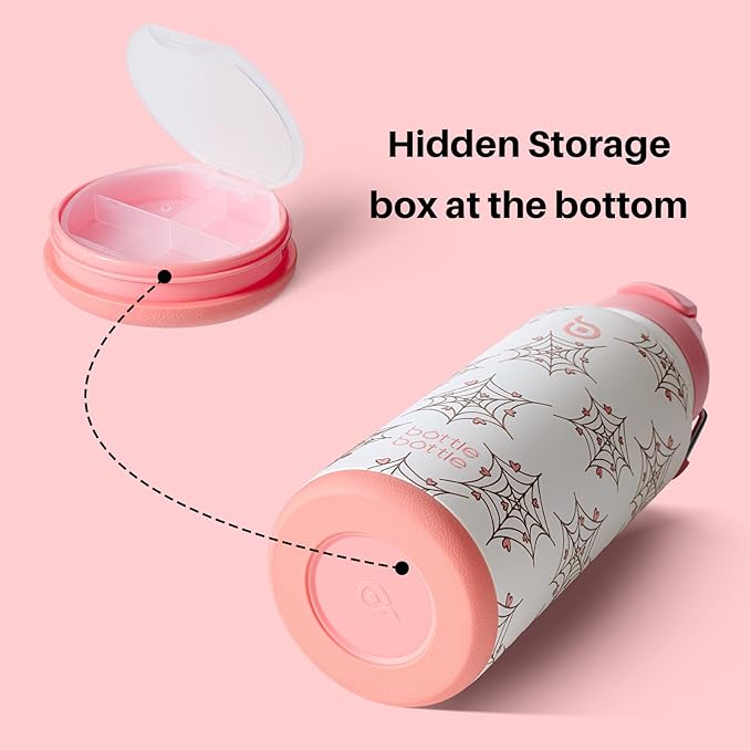 BOTTLE BOTTLE 32oz Insulated Water Bottle Stainless Steel Sport Water Bottle with Straw Dual-use Lid Design for Gym with Pill Box