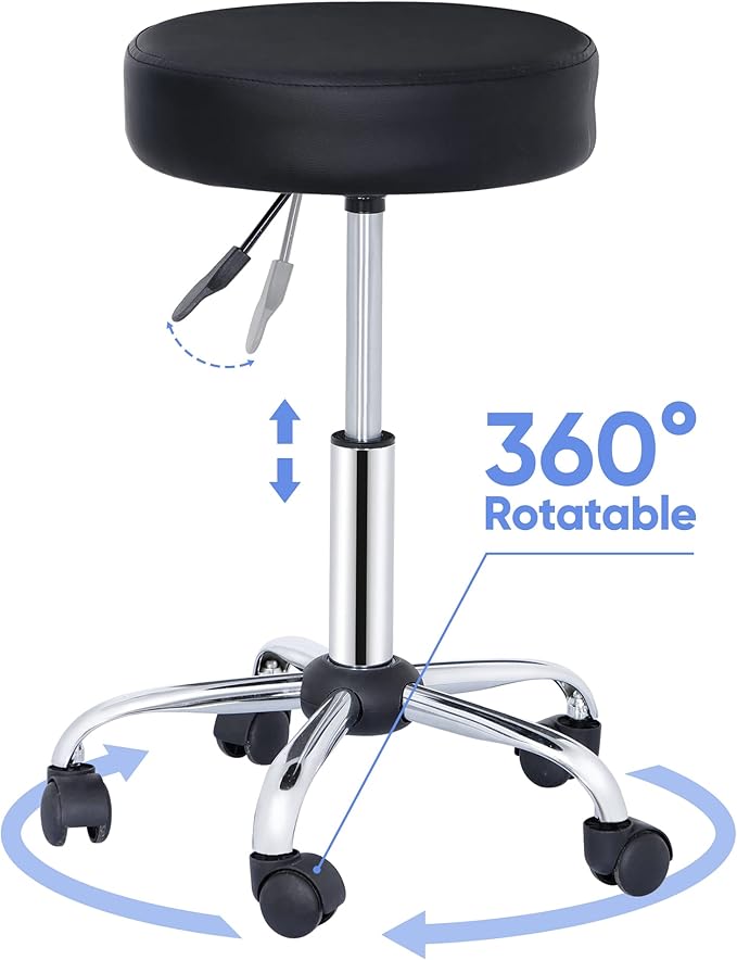 LEMY Salon Stool and Tattoo Chair Hydraulic Adjustable Rolling Stool,360° Swivel with PU Leather Seat and Sturdy Metal Base for Spa Massage Esthetician Nail Technician
