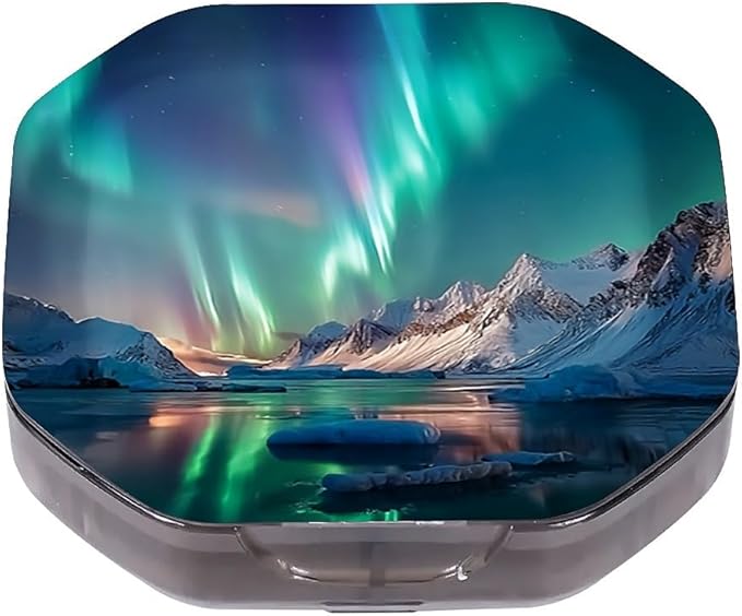 This Portable Northern Lights Pattern 4-Compartment Pillbox Can Be Placed in A Pocket Or Wallet to Store Vitamins, Medicines Fish Oil Health Supplements Other Medications.