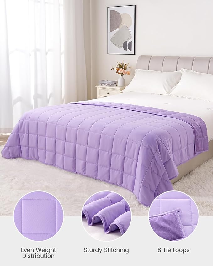 Drewin Weighted Blanket Twin Size 15 lbs, Soft Cozy Microfiber Weighted Blanket for All Season, Dual Sided Cooling Blanket for Night Sweats, Premium Ceramic Beads, 48 x 72 inches, Purple