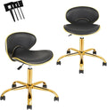 Rolling Salon Stool with Back, Set of 2 Saddle Chair Adjustable Swivel Chair for Massage Tattoo, Comfy Swivel Stool with Wheels for Beauty, Esthetician, Medical, Shop-Black
