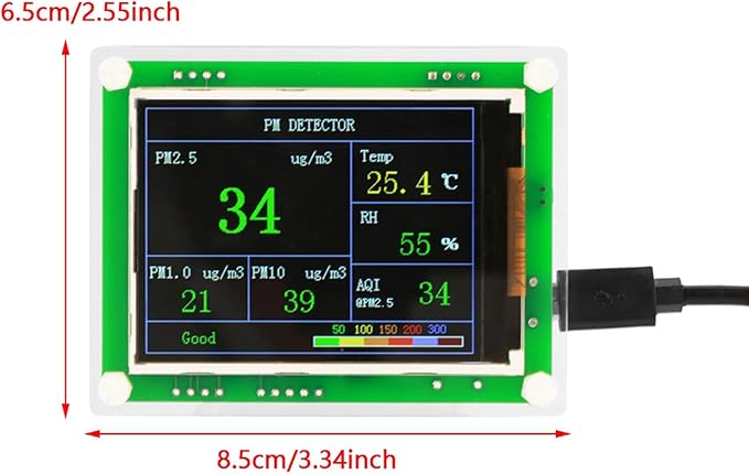 5V Air Quality Monitor, Air Pollution Detector Meter Sensor Tester with 2.8" Screen for Monitoring PM2.5 Temperature Humidity and Air Particulates for Indoor/Outdoor