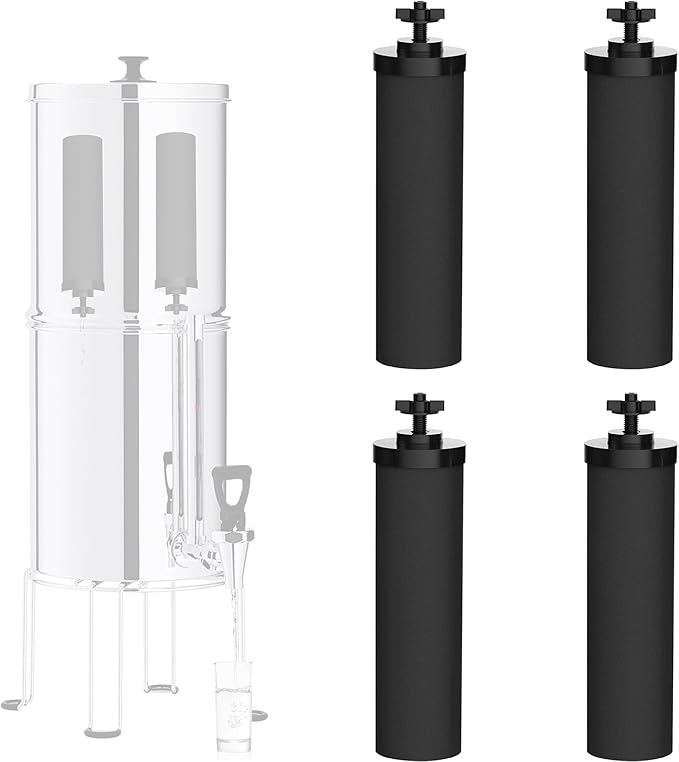 Black Filter 4 Packs by NSF/ANSI 42 Certified, Replacement for BB9-2® Purification Elements Filters, Compatible with Berkey Gravity Filtration System, Replacement for Berkey Black Filters