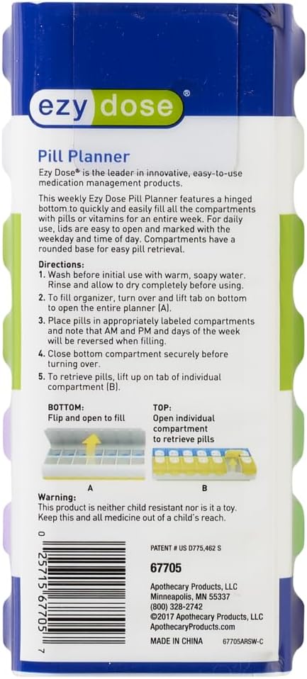 EZY DOSE Pill Organizer Weekly (7-Day), Medicine Planner, Vitamin Box, Daily Planner Case, 2 Times a Day, AM PM, Large Compartments, Easy Fill All Compartments at Once, Blue and Yellow, BPA Free