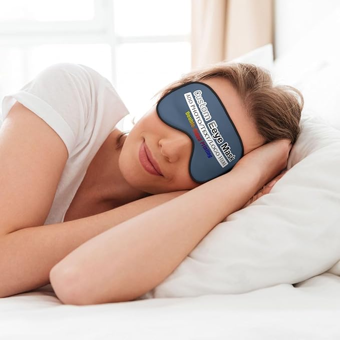Custom Eye Mask,Add Your Image Text Personalized Sleep Shade Soft Blindfold Eyemask Blackout Eye Cover with Adjustable Strap for Sleep,Travel,Nap Indigo Blue