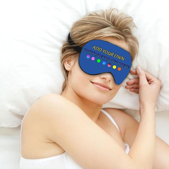 Personalized Eye Mask, Custom Eyeshade Blindfold Add Your Design Image Text Customized Eye Cover with Adjustable Strap for Sleeping Travel Work Naps Blocks Light, Bluish Violet