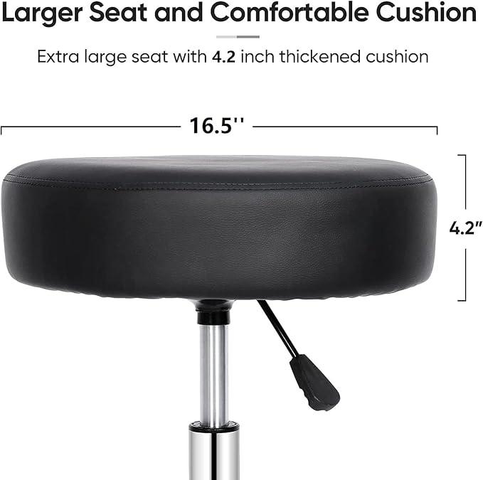 ZENY Round Rolling Stool with Wheels, Extra Thick 4.2 inch Cushion Drafting Office Stool Chair for Salon Spa Home Shop, Massage Tattoo Vanity Medical