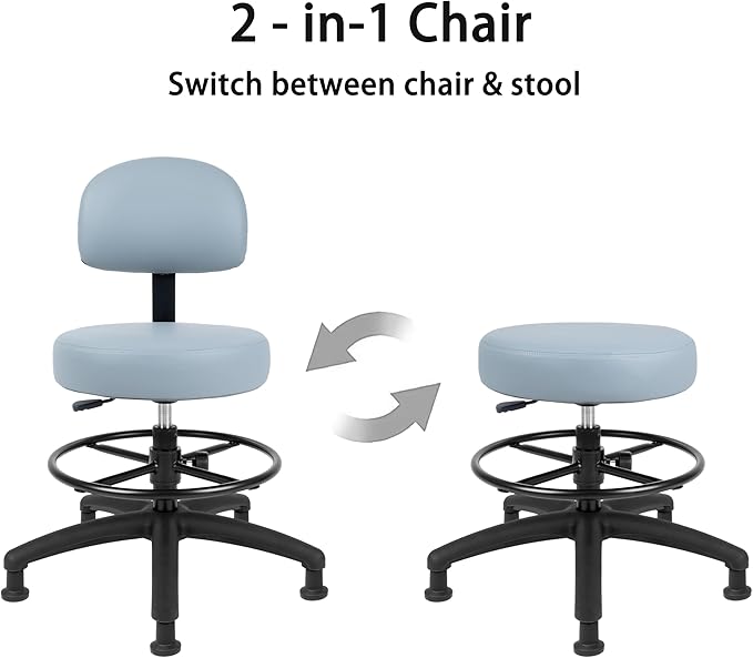 TAKE UR SEAT® Economical Multi-Purpose Medical Spa Drafting Stool with Adjustable seat and Back Height. Advanced Fabric seat Cover is Easy to Clean. Glide (Med. Bench Height Grey)