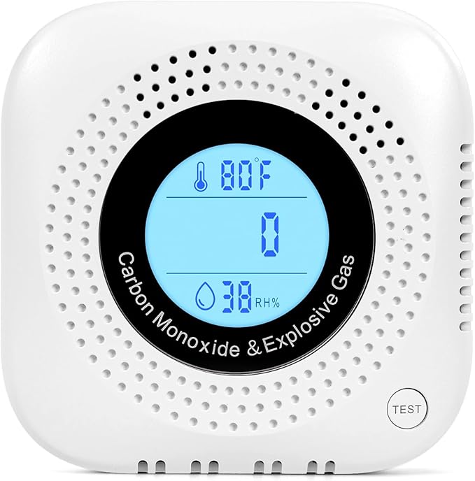 Plug-in Carbon Monoxide & Natural Gas Leak Detector, 4-in-1 CO, Methane, Propane Alarm with Temperature & Humidity Monitor for Home, Kitchen, RV, Hotel, Travel – White
