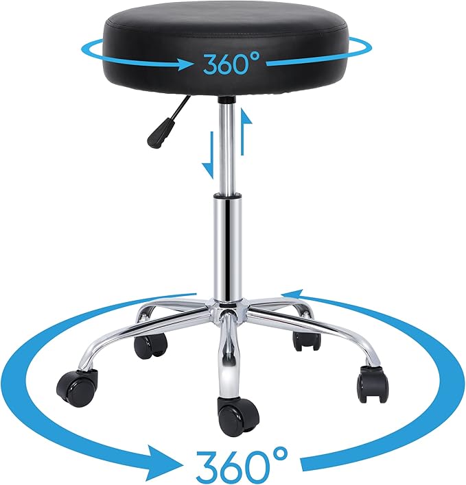 ZENY Round Rolling Stool with Wheels, Extra Thick 4.2 inch Cushion Drafting Office Stool Chair for Salon Spa Home Shop, Massage Tattoo Vanity Medical