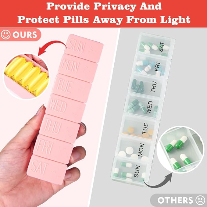 3Pack Weekly Pill Organizer,Extra Large 7 Days Cute Pill Cases Travel Daily Pill Box for Vitamin Medicine Fish Oil, Calcium Tablets Supplements