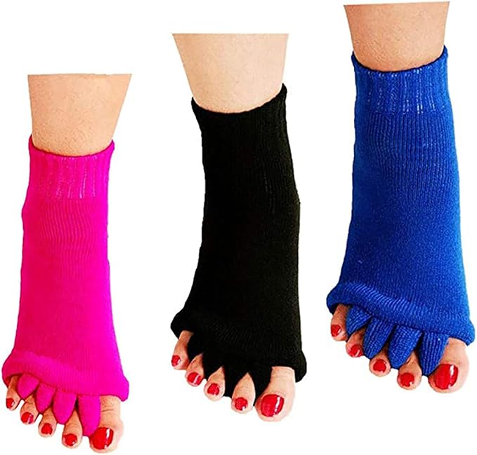 AIBEARTY 3 Pairs Yoga Sport Gym Five Toe Separator Socks Foot Massage Toeless Socks