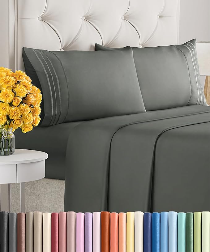 Queen Size 4 Piece Sheet Set - Extra Soft, Breathable And Cooling Sheets - Hotel Luxury Bed Sheets for Women & Men - Deep Pockets, Easy-Fit & Wrinkle-Free Sheets - Dark Slate Grey Oeko-Tex Bed Sheets
