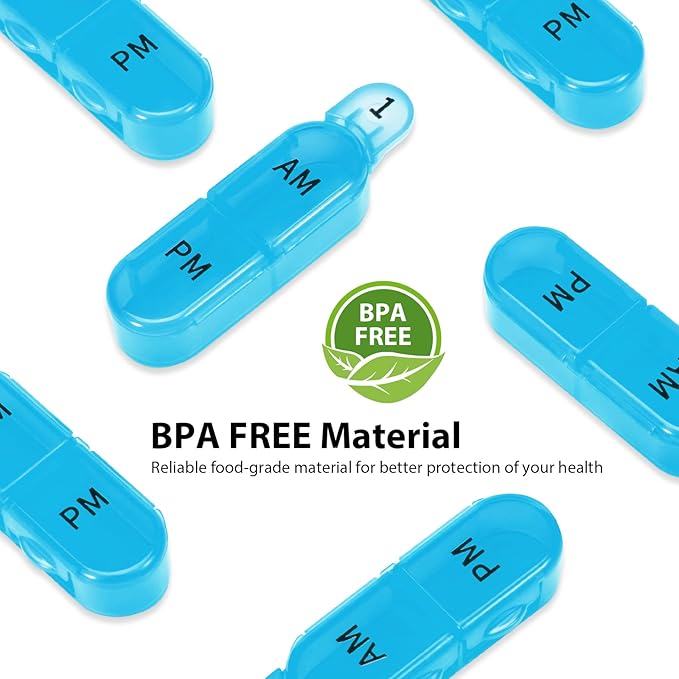 Daviky Monthly Pill Organizer 2 Times a Day, 30 Day Pill Box AM PM with Separate Container, One Month Medicine Case Twice a Day to Hold Vitamins, Supplements and Medication (Blue)