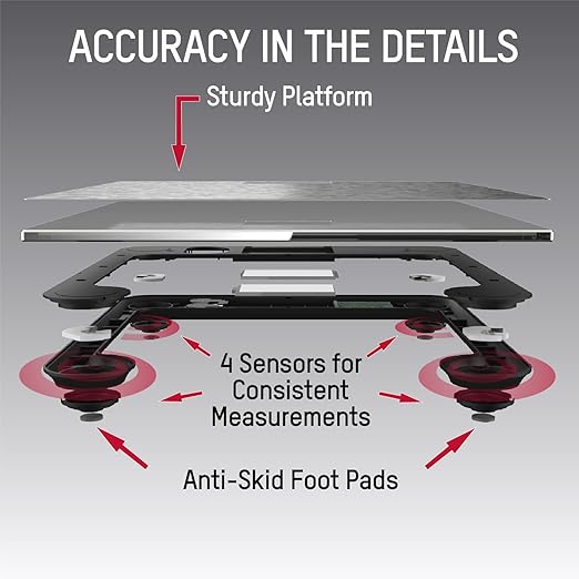 Taylor Digital Scales for Body Weight, High 400 LB Capacity, Brushed Stainless Steel Thin Glass Platform, Unique Blue LCD, Durable Platform, 11.8 x 11.8 Inches, Stainless Steel
