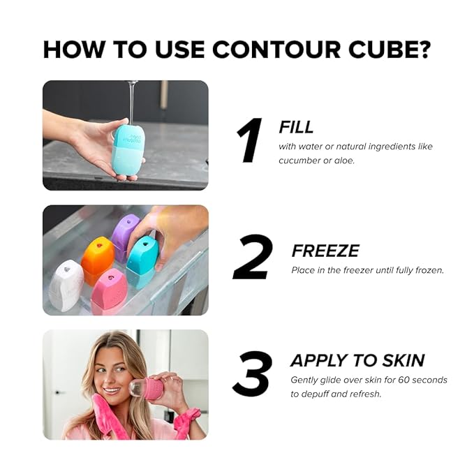 Contour Cube Original - Ice Roller for Sculpting & De-Puffing - Face Ice Roller & Massager with BPA-Free Silicone - Ice Mold for Face - Skin Care Tools for Daily Skincare (180ml) - Peach