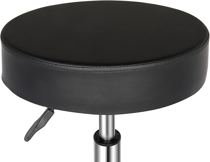 Round Rolling Bar Stool PU Leather with Wheels and Foot Rest, Height Adjustable Task Work Drafting Chair with Back for Salon Spa Tattoo Facial Medical Office Chairs (Black1)