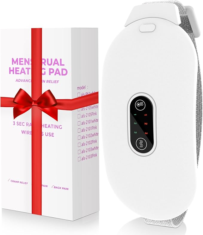 Heating Pads, Period Cramp Massager Portable Cordless Heating Pad with 6 Heat Levels and 6 Massage Modes for Back Pain Relief Menstrual Heating Pad (White)