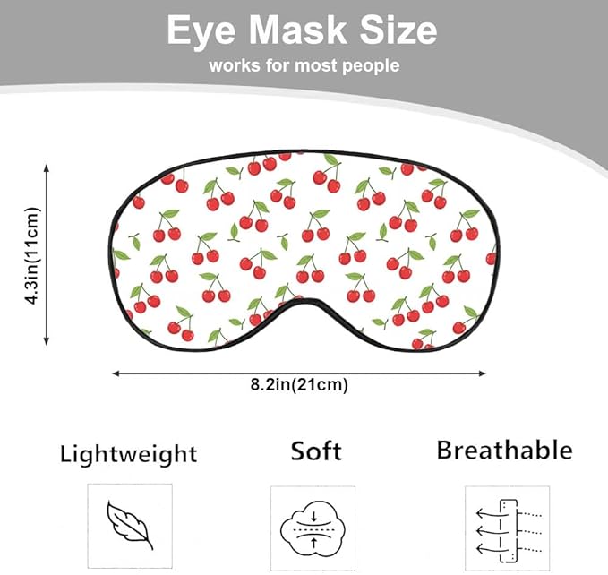 Red Cherries Eye Mask Sleeping Mask Lovely Ripe Cherry Sweet Fruit Sleep Masks Silky Soft Eye Cover for Women Men Shading Blindfold for Air Travel Sleeping