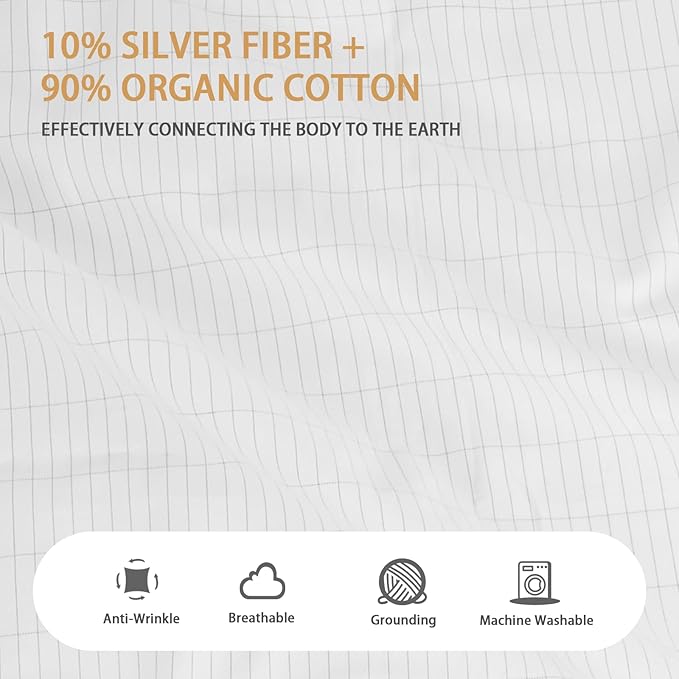 Grounding Sheets for King Size Bed, Grounding Bed Sheets with 10% Silver Fiber, Earth Connected Sheets for Better Sleep, Energy, White, 27"*76"