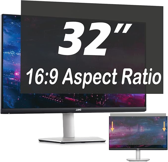 32 Inch Privacy Screen for Computer Monitor, 16:9 Anti-Spy Filter for Laptop & PC Display, Blue Light Blocking Anti-Glare Reversible Protector Film, Easy Slide-Mount Installation (32 Inch Widescreen(16:09))