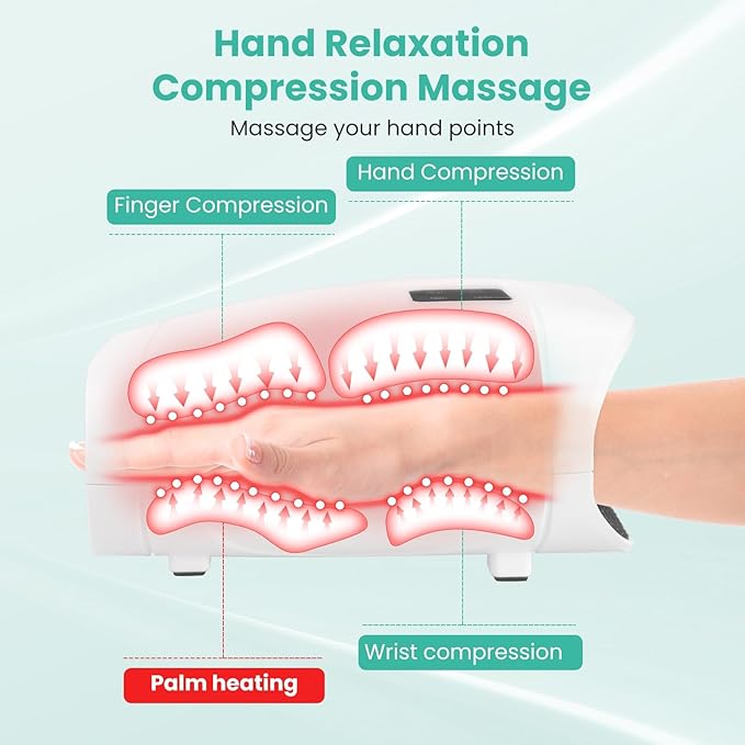 JQX Cordless Heated Hand Massager for Arthritis & Carpal Tunnel Relief - 3-Level Compression Therapy with Air Pressure & Vibration, Rechargeable Gifts for Women/Men (White)