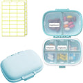 2PCS INVODA Pill Organizer Travel Pill Box 8 Compartments Moisture Proof Small Pill Case for Pocket Purse Daily Pill Container Portable Medicine Fish Oil Vitamin Holder