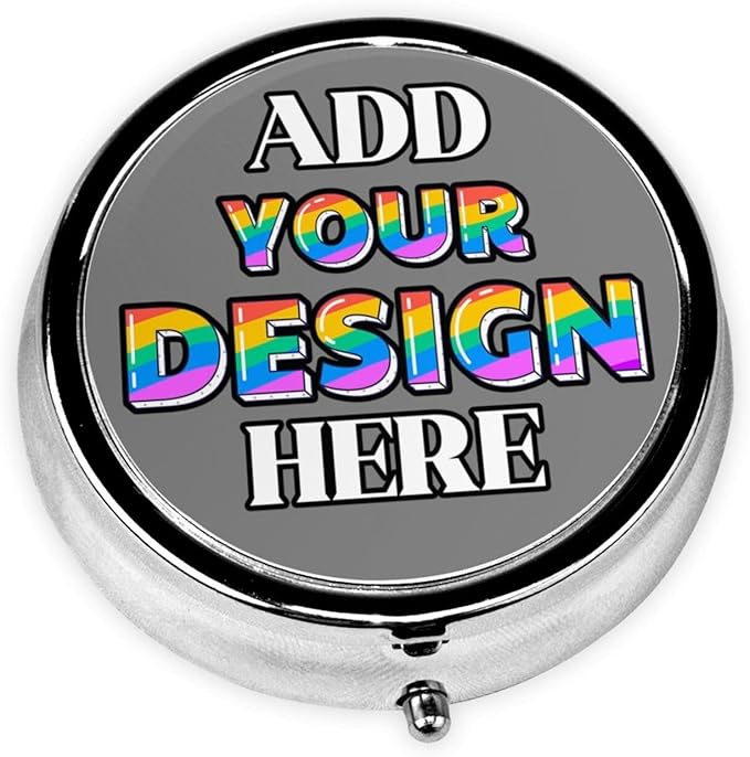 Custom Travel Medicine Organizer, Medicine Pill Box Case Container Travel Pill Holder Vitamin for Purse Med Wallet Portable Mini Pastillero Round, Gray, Personalized Gifts
