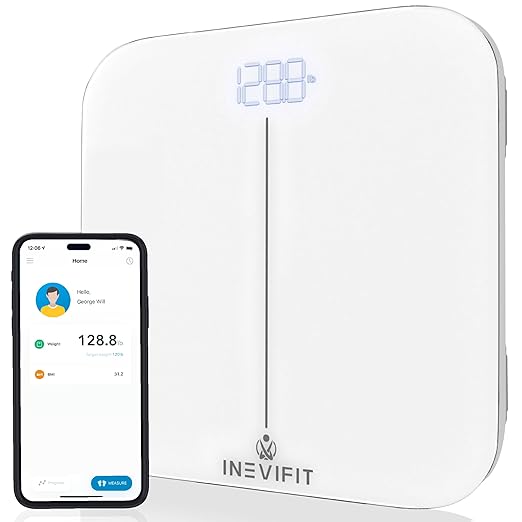 INEVIFIT Smart Premium Bathroom Scale, Highly Accurate Bluetooth Digital Bathroom Body Weight Scale, Precisely Measures Weight & BMI for Unlimited Users