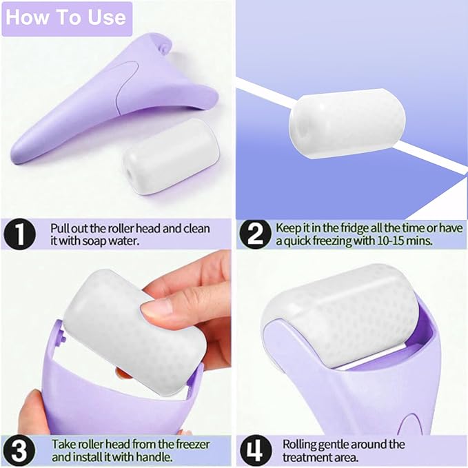 Ice Roller for Face, Face Roller-Cold Massage Stick for Cooling and Calming Puffiness Wrinkles Fine Lines - Skin Care Tools- Self Care Gifts for Women Men (Light Purple)