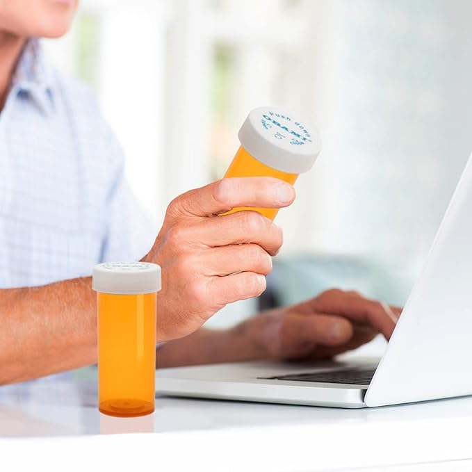 Plastic Medicine Pill Bottles with Child Resistant Caps - Push Down and Turn - Prescription Vial, Medicine Container, Pill Cases Dispenser Organizers (12pcs, 16 Dram)
