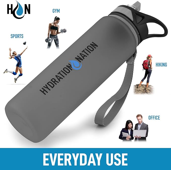 Hydration Nation (32oz Water Bottle With Time Marker - Leak Proof Water Bottles With Times To Drink For Fitness & Sports - 32oz Water Bottle With Straw For Drinking - Water Tracker Bottles (Gray)