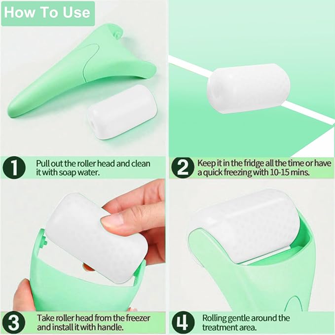 Ice Roller for Face, Face Roller-Cold Massage Stick for Cooling and Calming Puffiness Wrinkles Fine Lines - Skin Care Tools- Self Care Gifts for Women Men (Light Green)