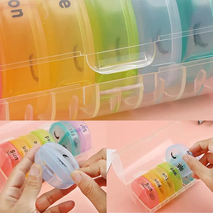 7-Day Pill Organizer with Two Compartments Per Day, Ideal for Pills/Vitamins/Fish Oil/Supplements Storage, BPA-Free and Easy to Clean (Clear)