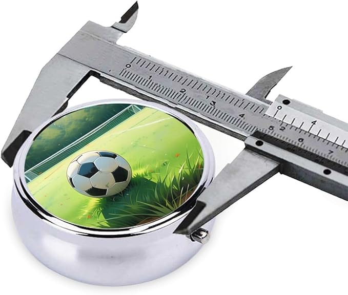 ZhongGuo Green Grass Soccer Printed Pill Organizer,Round Travel Pill Organizer Mini Medicine Pill Box for Purse Iron Plating