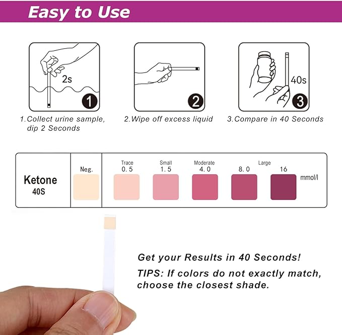 100 Urine Ketone Test Strips with 100 Urine Cups, Fast 40-Second Results, 3-Step Testing Keto Pee Sticks, Daily Ketone Checking Strips
