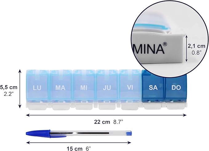 KMINA - Weekly 1 Take Spanish Pill Box, Large, Medication Organizer, Portable
