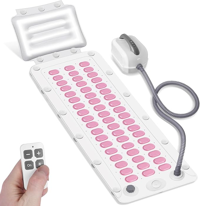 Bubble Bath Mat Tub Spa Massager, Portable Spa Bubble Bath Massager with Upgraded Powerful Suction Cup, Electric Air Pump, Pillow and Remote Control for Relaxation 45 * 17in (Pink)